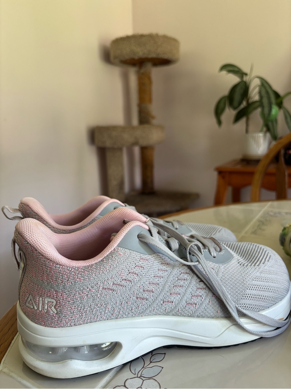 Women’s Light Gray and Pink Air-Cushion Athletic Sneakers